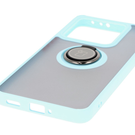 Etui z uchwytem na palec Bizon Case Hybrid Ring do Xiaomi 14T, przydymione z jasnoniebieską ramką