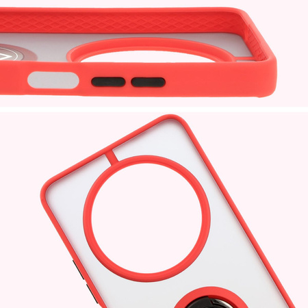 Etui z uchwytem na palec Bizon Case Hybrid Ring do Xiaomi Redmi 14C 4G / POCO C75, przydymione z czerwoną ramką