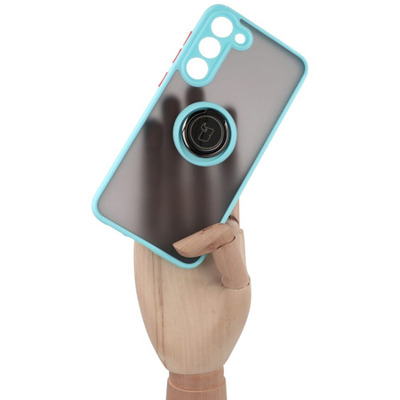 Etui z uchwytem na palec Bizon Case Hybrid Ring do Galaxy S23 Plus, przydymione z jasnoniebieską ramką
