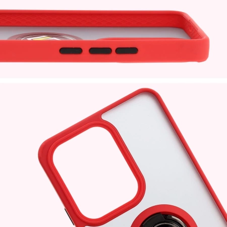 Etui z uchwytem na palec Bizon Case Hybrid Ring do Oppo Reno13 F / FS, przydymione z czerwoną ramką