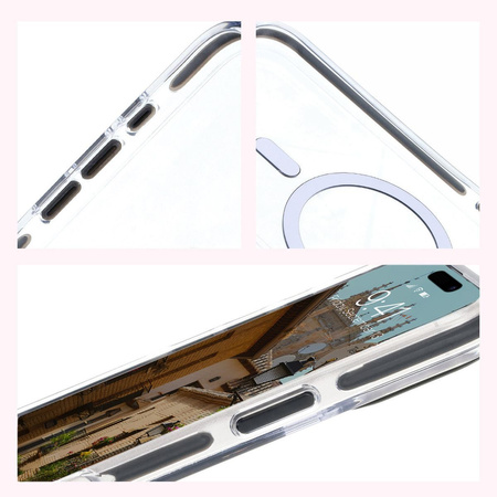 Etui z pierścieniem magnetycznym Bizon Case Marco do iPhone 16 Plus, przezroczyste z czarną ramką