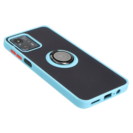 Etui z uchwytem na palec Bizon Case Hybrid Ring do Motorola Moto G13 / G23 / G53 5G, przydymione z jasnoniebieską ramką