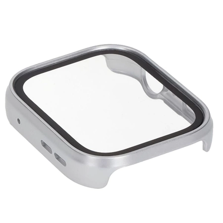 Etui ze szkłem do zegarka Bizon Case Watch Adamo do Huawei Watch Fit 4, satynowo srebrne