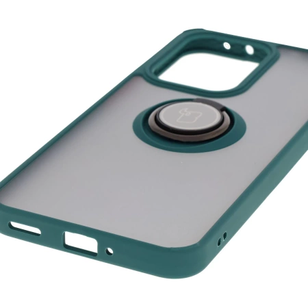 Etui z uchwytem na palec Bizon Case Hybrid Ring do Oppo Reno13 Pro, przydymione z ciemnozieloną ramką