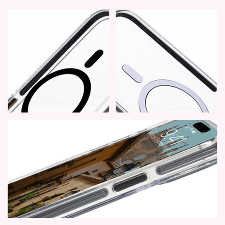 Etui z pierścieniem magnetycznym Bizon Case Marco do iPhone 15 Pro Max, przezroczyste z czarną ramką