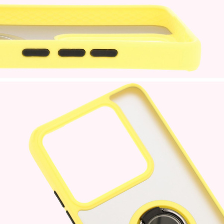 Etui z uchwytem na palec Bizon Case Hybrid Ring do Xiaomi 14T Pro, przydymione z żółtą ramką