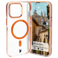Etui z pierścieniem magnetycznym Bizon Case Marco do iPhone 13 Pro, przezroczyste z pomarańczową ramką