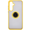 Etui z uchwytem na palec Bizon Case Hybrid Ring do Galaxy S24 FE, przydymione z żółtą ramką
