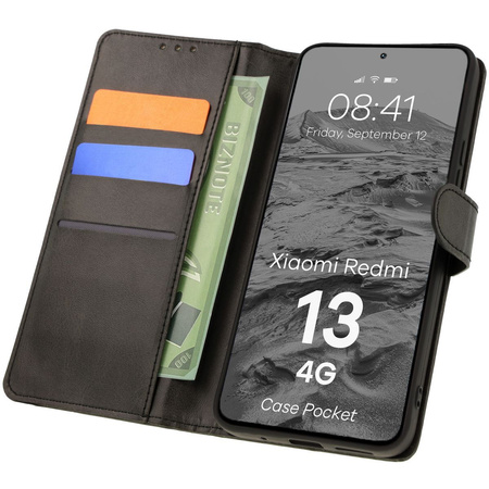 Etui z klapką Bizon Case Pocket do Xiaomi Redmi 13 4G, czarne