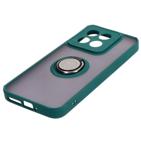 Etui z uchwytem na palec Bizon Case Hybrid Ring do Xiaomi 14, przydymione z ciemnozieloną ramką