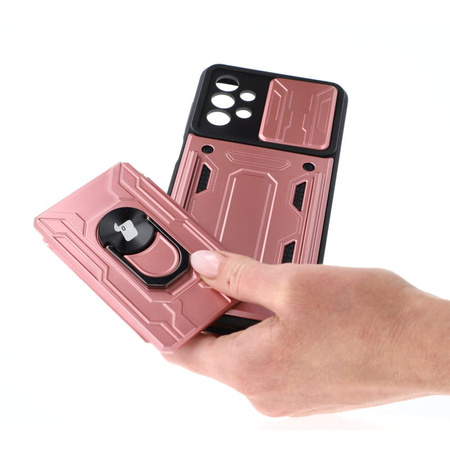 Etui Bizon Case Camshield Card Slot Ring do Galaxy A13 4G, jasnoróżowe