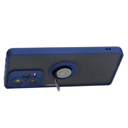Etui z uchwytem na palec Bizon Case Hybrid Ring do Xiaomi Redmi Note 12 Pro+ 5G, przydymione z granatową ramką