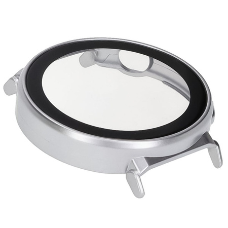 Etui ze szkłem do zegarka Bizon Case Watch Adamo do Huawei Watch GT 5 Pro 42 mm, srebrne satynowe