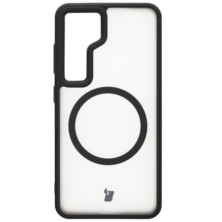 Etui z pierścieniem magnetycznym Bizon Case MatteO do Galaxy S24, półprzezroczyste z czarną ramką