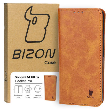 Etui z klapką Bizon Case Pocket Pro do Xiaomi 14 Ultra, brązowe