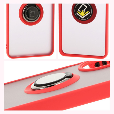 Etui z uchwytem na palec Bizon Case Hybrid Ring do Oppo A60 4G, przydymione z czerwoną ramką