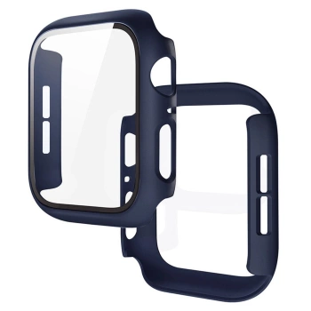 Etui ze szkłem do zegarka Bizon Case+Glass Watch do Apple Watch SE 3 / SE 2 / SE / 6 / 5 / 4 (40 mm), matowe granatowe