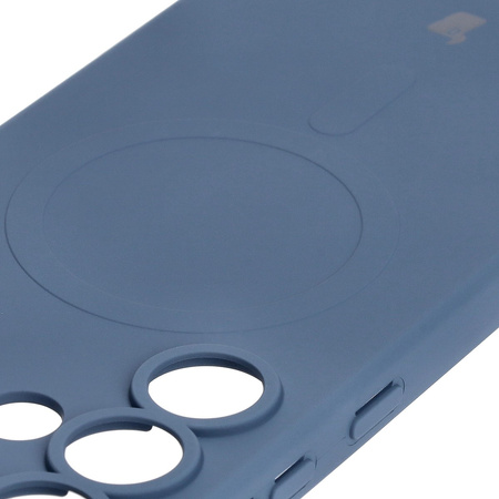 Silikonowe etui z pierścieniem magnetycznym Bizon Case Silicone Magnetic do Galaxy S25 Ultra, granatowe