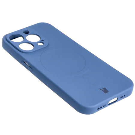 Etui silikonowe z pierścieniem magnetycznym Bizon Case Silicone Magnetic do iPhone 15 Pro, granatowe