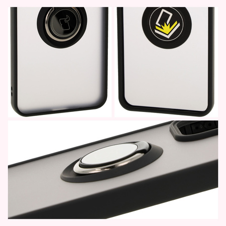 Etui z uchwytem na palec Bizon Case Hybrid Ring do Oppo Reno 12 Pro, przydymione z czarną ramką