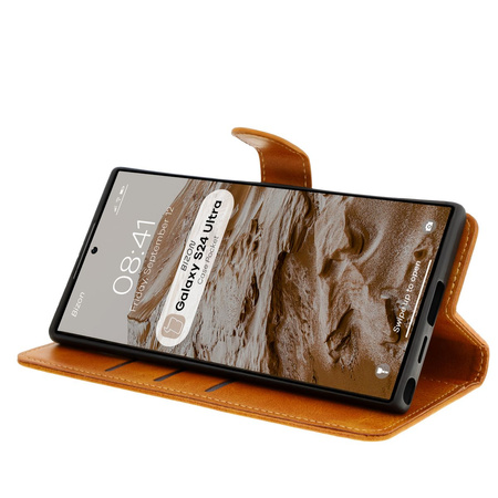 Etui z klapką Bizon Case Pocket do Galaxy S24 Ultra, brązowe