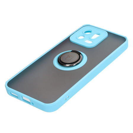 Etui z uchwytem na palec Bizon Case Hybrid Ring do Xiaomi 13, przydymione z jasnoniebieską ramką