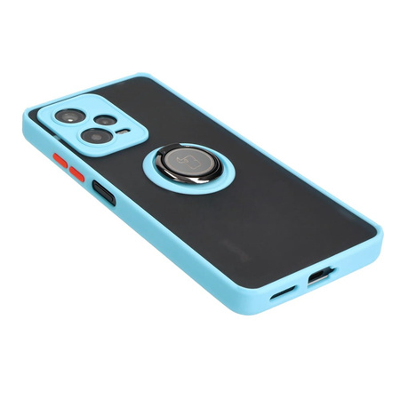 Etui z uchwytem na palec Bizon Case Hybrid Ring do Xiaomi Redmi Note 12 Pro+ 5G, przydymione z jasnoniebieską ramką
