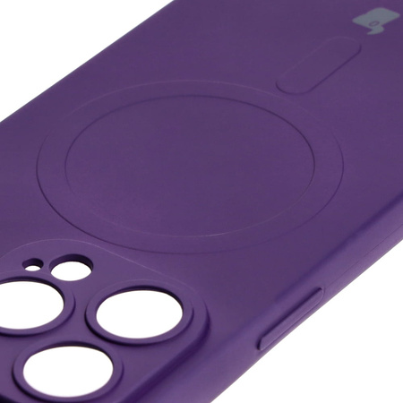 Etui silikonowe z pierścieniem magnetycznym Bizon Case Silicone Magnetic do iPhone 14 Pro, śliwkowe