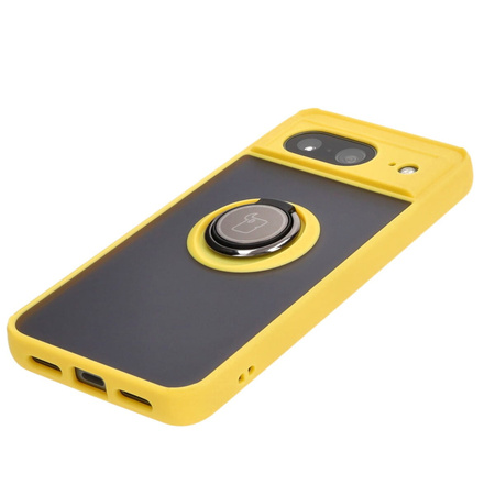 Etui z uchwytem na palec Bizon Case Hybrid Ring do Google Pixel 8, przydymione z żółtą ramką