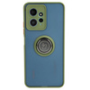 Etui z uchwytem na palec Bizon Case Hybrid Ring do Xiaomi Redmi Note 12 4G, przydymione z zieloną ramką