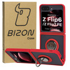 Etui z uchwytem na palec Bizon Case Hybrid Ring do Galaxy Z Flip6, przydymione z czerwoną ramką