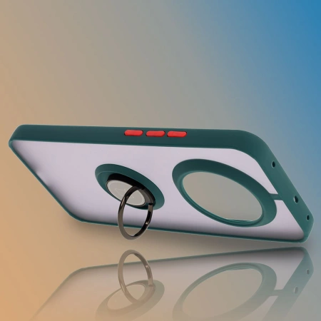 Etui z uchwytem na palec Bizon Case Hybrid Ring do Realme 14 Pro Plus 5G, przydymione z ciemnozieloną ramką