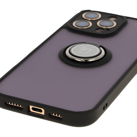 Etui z uchwytem na palec Bizon Case Hybrid Ring do iPhone 16 Pro Max, przydymione z czarną ramką