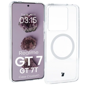 Etui z pierścieniem magnetycznym Bizon Case CrystalO do Realme GT 7 / 7T, przezroczyste