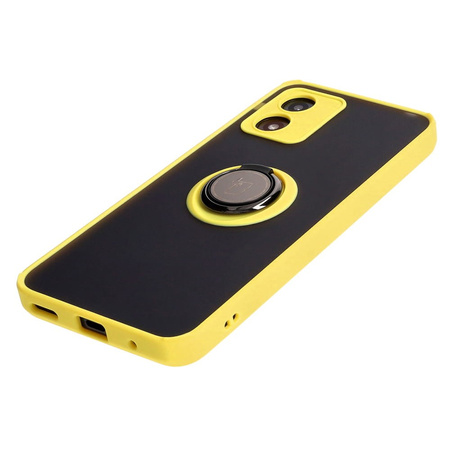 Etui z uchwytem na palec Bizon Case Hybrid Ring do Motorola Moto E13, przydymione z żółtą ramką