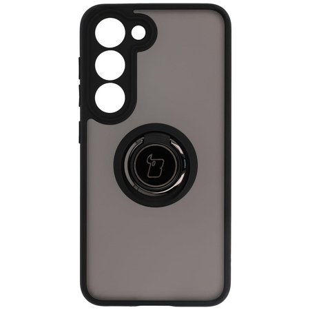Etui z uchwytem na palec Bizon Case Hybrid Ring do Galaxy S23, przydymione z czarną ramką