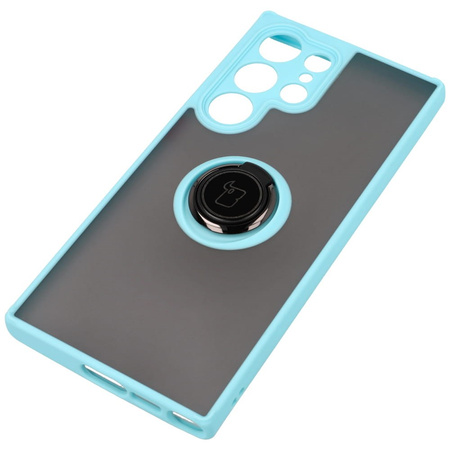 Etui z uchwytem na palec Bizon Case Hybrid Ring do Galaxy S23 Ultra, przydymione z jasnoniebieską ramką