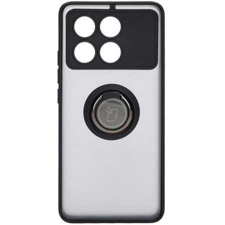 Etui z uchwytem na palec Bizon Case Hybrid Ring do Xiaomi Poco X6 Pro, przydymione z czarną ramką