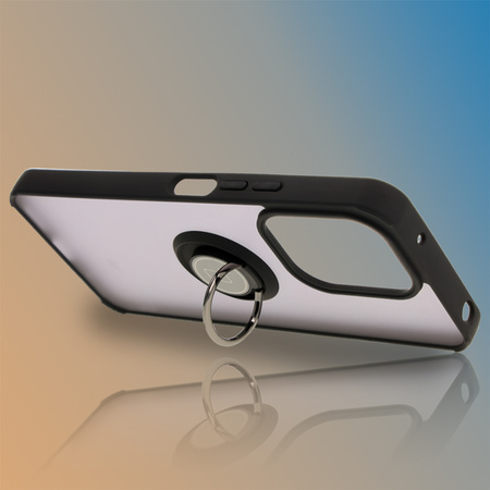 Etui z uchwytem na palec Bizon Case Hybrid Ring do Xiaomi Redmi 13 4G, przydymione z czarną ramką