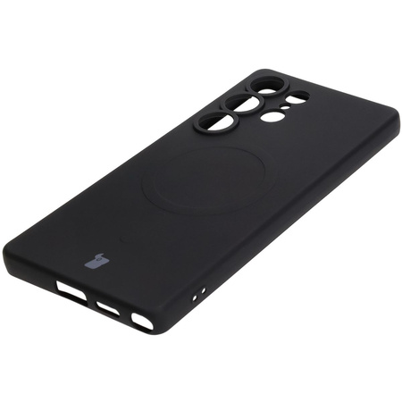 Silikonowe etui z pierścieniem magnetycznym Bizon Case Silicone Magnetic do Galaxy S25 Ultra, czarne