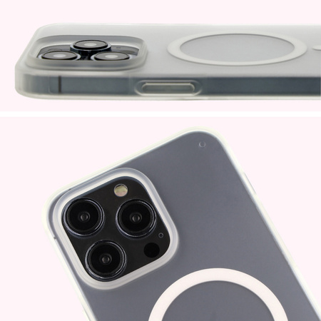 Etui z pierścieniem magnetycznym Bizon Case MatteO do iPhone 14 Pro Max, półprzezroczyste z przezroczystą ramką
