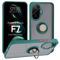 Etui z uchwytem na palec Bizon Case Hybrid Ring do Xiaomi POCO F7, przydymione z ciemnozieloną ramką