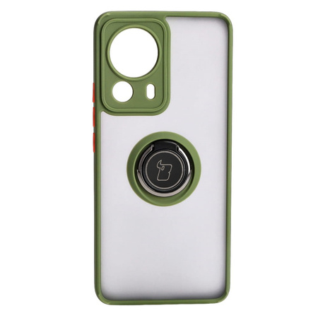 Etui z uchwytem na palec Bizon Case Hybrid Ring do Xiaomi 13 Lite, przydymione z zieloną ramką