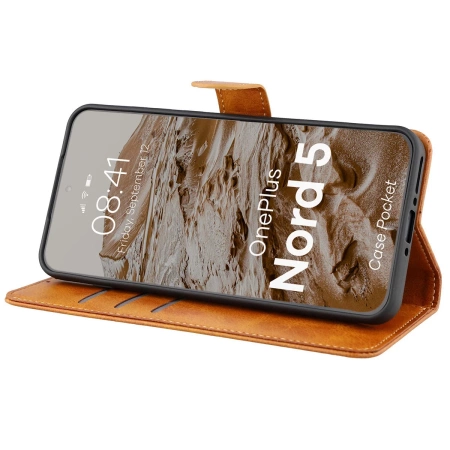 Etui z klapką Bizon Case Pocket do OnePlus Nord 5, brązowe