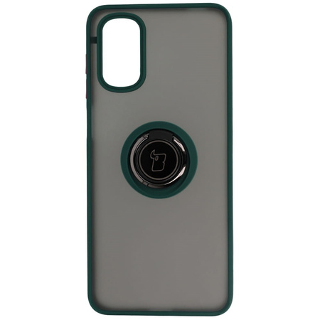Etui z uchwytem na palec Bizon Case Hybrid Ring do Motorola Moto G22 / E32 / E32s, przydymione z ciemnozieloną ramką