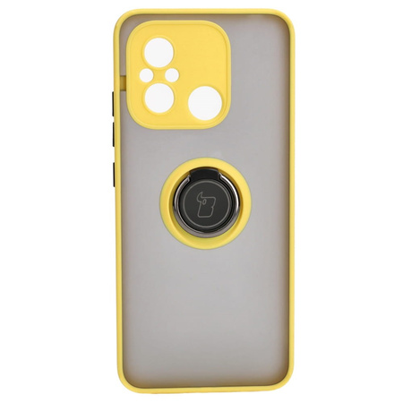 Etui z uchwytem na palec Bizon Case Hybrid Ring do Xiaomi Redmi 12C, przydymione z żółtą ramką