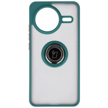 Etui z uchwytem na palec Bizon Case Hybrid Ring do Xiaomi POCO F7 Pro, przydymione z ciemnozieloną ramką