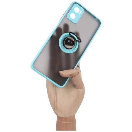 Etui z uchwytem na palec Bizon Case Hybrid Ring do Motorola Moto E22 / E22i, przydymione z jasnoniebieską ramką