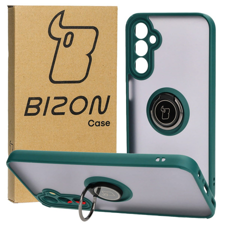 Etui z uchwytem na palec Bizon Case Hybrid Ring do Galaxy A24 4G, przydymione z ciemnozieloną ramką