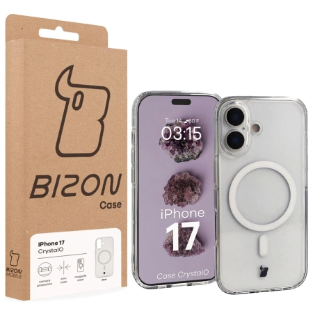 Etui z pierścieniem magnetycznym Bizon Case CrystalO do iPhone 17, przezroczyste